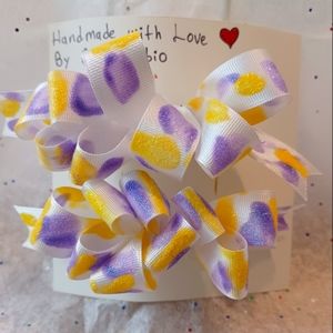 Two Handcrafted Hair Bows For Girls Purple/Yellow